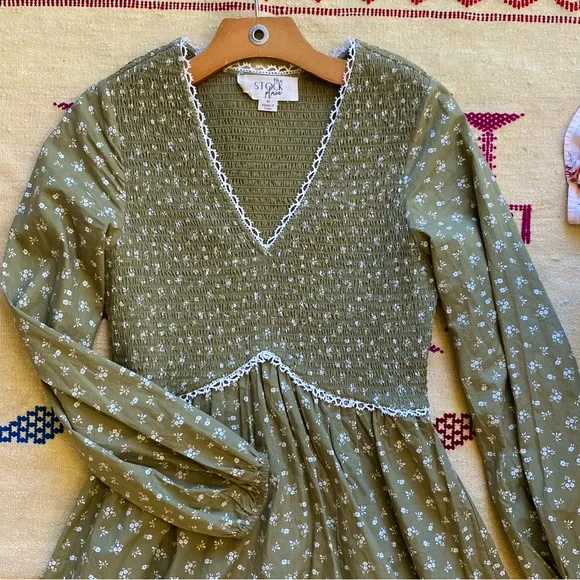 The Stockplace Green Floral Cottage Willow Midi Dress - Picture 6 of 12